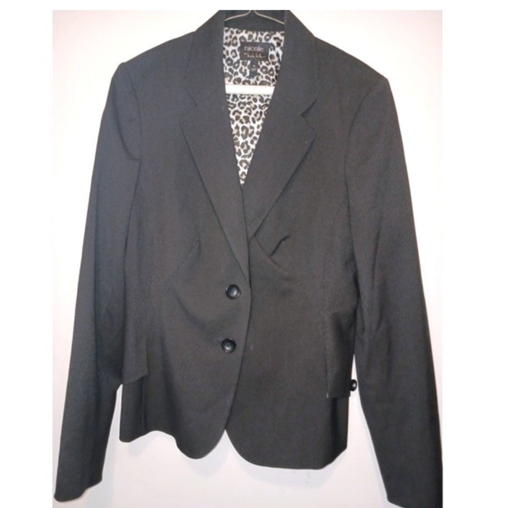 Professional Career Nicole Miller Black Power Pant Suit Leopard Lining 12/10